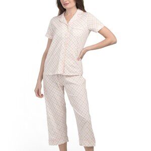 POPPY & CLAY 2pc Short Sleeve Top + Capri Pajama Set Size M Organic Cotton NWT